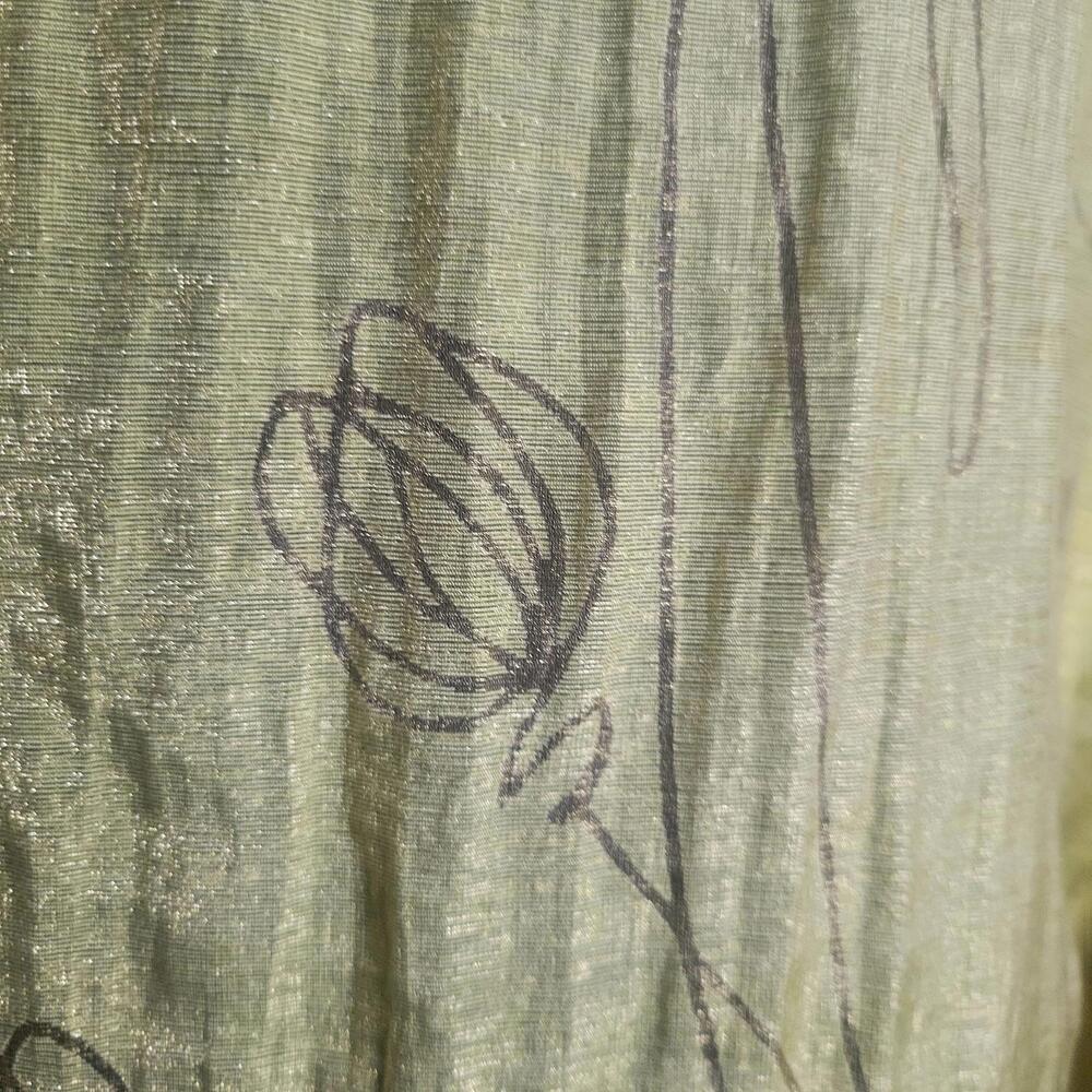 Chico's Chartreuse Sheer Taffeta-Like Button-Up Textured Floral - Sz 2 (Lg) - Picture 6 of 9